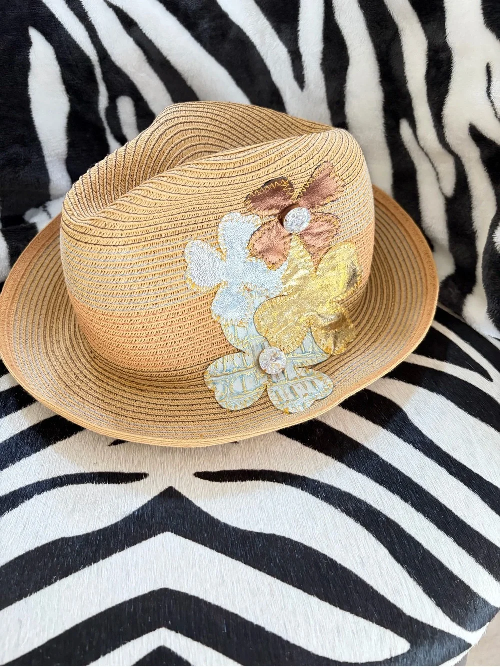 Michele Roy Straw Sun Hat with Black Trim